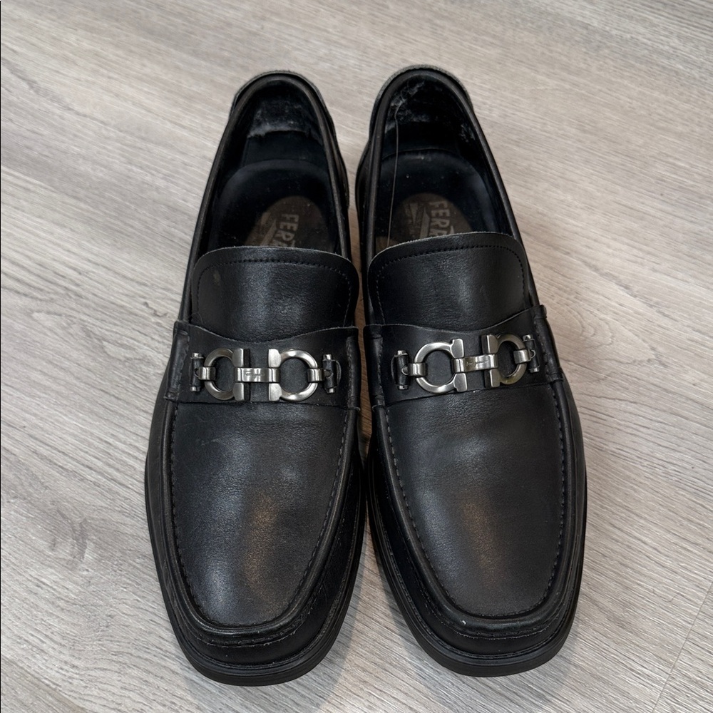 Salvatore Ferragamo Black Leather Men's Slip-Ons